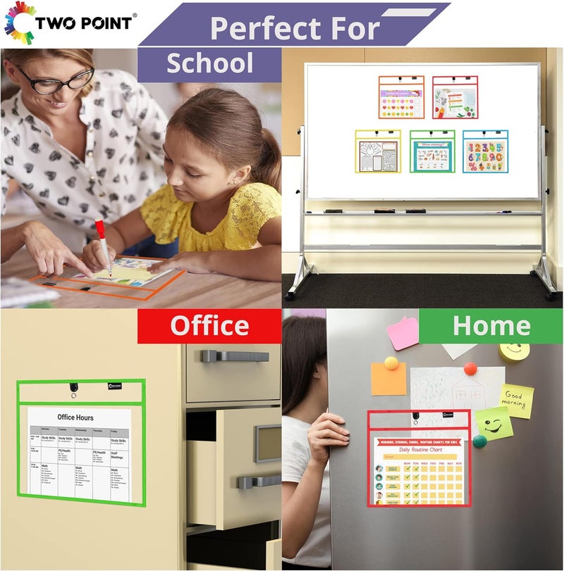 Two Point Magnetic Dry Erase Pockets by (10-Pack) - Landscape - Clear Dry Erase Pocket Sleeves, Job Shop Ticket Holders, Clear Paper Sleeves Protectors, Magnetic Pouch - Image 2